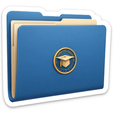A simple emoji-style icon of a white textured paper folder, clean and formal, with sharp edges, minimal shading, and an embossed university degree/certification seal on the front, conveying academic achievement and official records. sticker