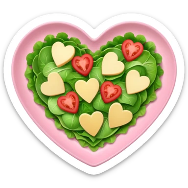 green salad in a light pink heart shaped plate sticker