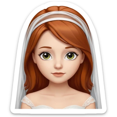 милая девушка невеста с фатой, с рыжими прямыми волосами по плечи, с черными макияжем глаз, тонкими бровями, в стиле Apple avatar sticker
