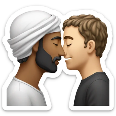 gay middle eastern kissing white guy sticker