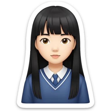 Asian-skinned schoolgirl with long straight black hair and straight bangs sticker