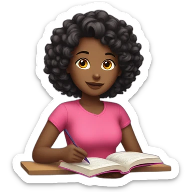 colorful girl with black, shoulder length, curly hair reading a book sticker