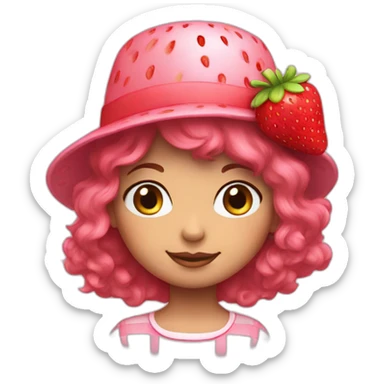 strawberry shortcake ginger girl short hair pink hat sticker
