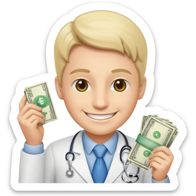 Happy CEO investing money to a hospital sticker