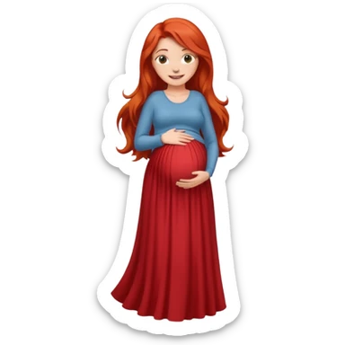 Make a girl with long red hair, pregnant with long skirt sticker
