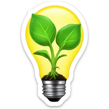 a plant sprout inside a yellow glowing idea lightbulb sticker