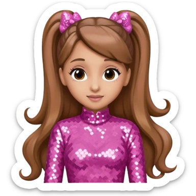 Ariana Grande with long light brown hair, pink sequin outfit sticker