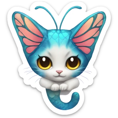 cat body and face with mermaid tail and butterfly wings  sticker