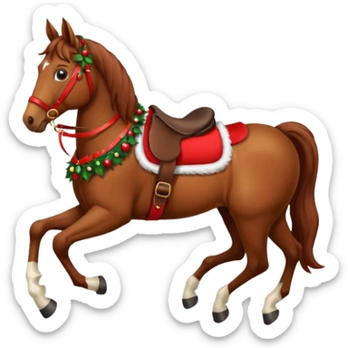 christmas brown horse with a red saddle sticker