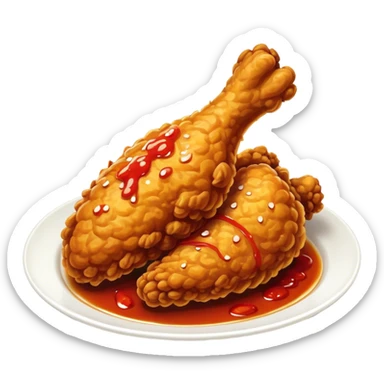 Cinematic Realistic Korean Fried Chicken Dish Emoji, depicted as crispy, golden-fried chicken glazed in a tangy sauce rendered with detailed textures and vibrant, dynamic lighting. sticker