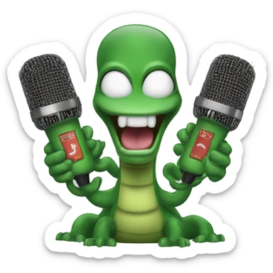 three-headed hydra holding a shure sm58 microphone in its paws sticker