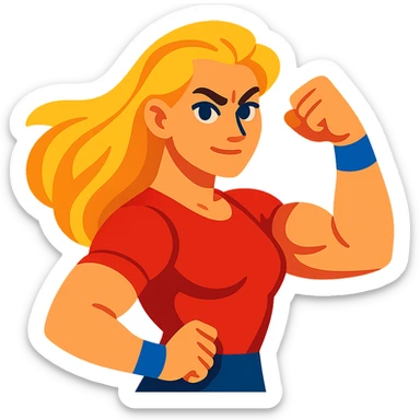 strong blond woman flexing sticker