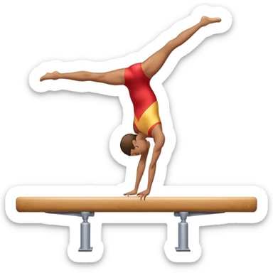 An artistic emoji of a professional sports acrobat performing a stunning balance pose on a narrow beam. The acrobat showcases perfect control, flexibility, and strength, executing an elegant handstand. The background features a bright gymnastics arena with spotlights. sticker
