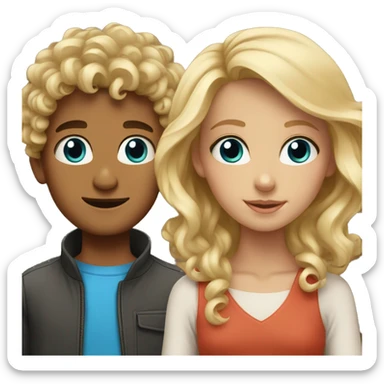 a boy with curly hair and Lebanese next to a girl with blonde hair and blue eyes sticker