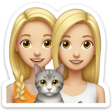 Blond white girl with 2 cats  one dark grey and one blond/orange sticker