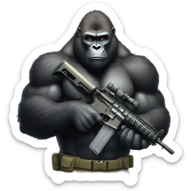 Big Buff Gorilla holding an AR-15 gun sticker