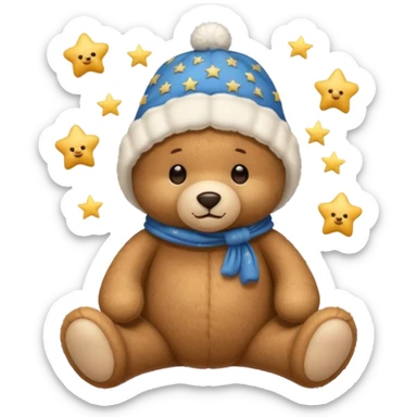 Teddy bear with a sleep hat with stars on it sticker