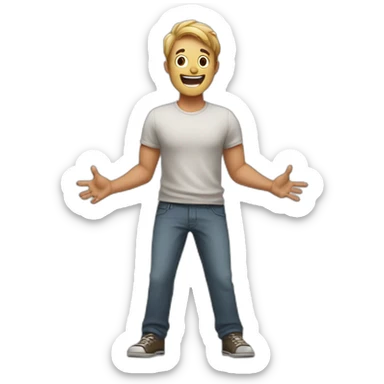 a guy who spreads his arms in surprise and makes a smiling face at the comicality of the situation sticker