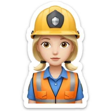 Girl standing with her security helmet and security vest on sticker