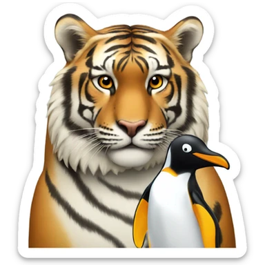A tiger sat with a penguin sticker
