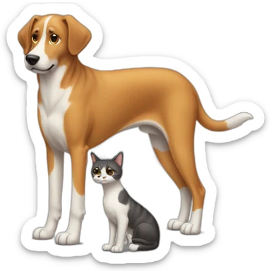 Tall dog small cat looking at each other sticker
