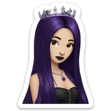 Queen gothic girl long dark black and purple hair sticker