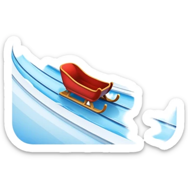 An icon showing a small sled down an icy track. The scene includes dynamic motion lines, icy curves, and a snowy mountain backdrop under a crisp blue sky. Transparent background emphasizes the speed and intensity of the sport. sticker