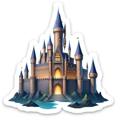 Icon for Fantasy and Sci-Fi Movies: A magical collage with flying dragons. futuristic spaceships and UFOs. Stars and planets shimmer in the background with a mystical castle Hogvards an ancient wizard and robots. The atmosphere is epic, otherworldly and adventurous. Transparent background. sticker