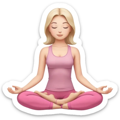 caucasian woman in lotus position meditating, eyes gently closed with peaceful expression, pink yoga pants and top sticker