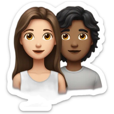 A girl with long brown hair and his brother with black hair sticker