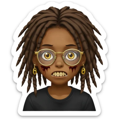 Girl,zombie,glasses,brown,emo,dreads,black shirt,gold teeth, sticker