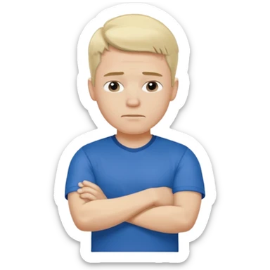 Pale blond man in blue football t shirt crossed arms cold emoji sticker