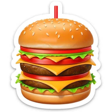 A clean and simple icon of fast food in emoji-style illustration. A burger with fries and a soda cup, bright and bold colors, simple shapes, flat design, high contrast, inviting and appetizing. sticker