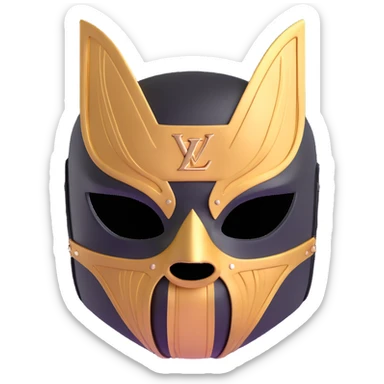 high fashion Louis Vuitton luchador mask with gold LV logos and luxury leather texture sticker