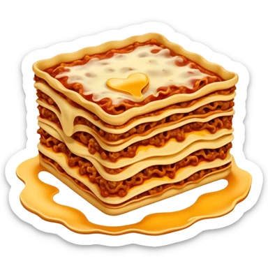 Cinematic Realistic Lasagne alla Bolognese Dish Emoji, depicted with layered pasta, rich meat sauce, and melted cheese rendered with exquisite detail and hearty, warm lighting. sticker