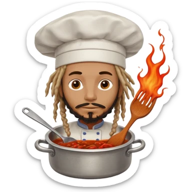 a man with dreadlocks lost in a pot of sauce sticker