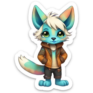 Cool cute Kawaii edgy colorful anthro fantasy animal fursona by griffsnuff & LiLaiRa & Falvie full body sticker
