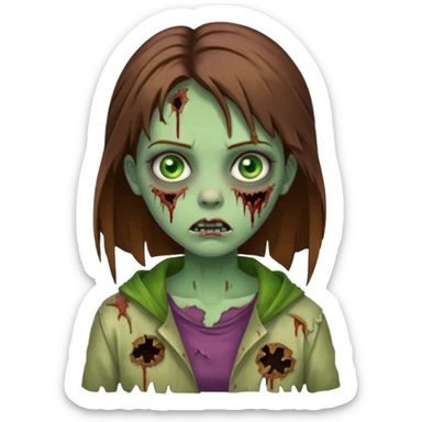 girl zombie with brown hair and green eyes sticker