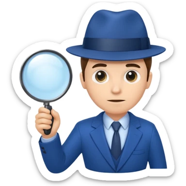 detective in blue suit with big mangifier in his hand sticker
