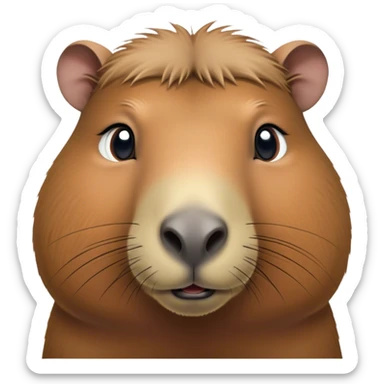 Cinematic Noble Capybara Portrait Emoji, Poised and serene, with a robust, rounded build and a characteristically broad, slightly flattened capybara face featuring a short snout and small, rounded ears, covered in soft, earthy fur with subtle natural texture and gentle, wise eyes; rendered in lifelike detail with natural light, high shine, intelligent and calm, styled with an air of understated authority, focused and attentive, soft glowing outline, capturing the essence of a watchful and confident capybara that appears ready to step out of the screen with effortless dignity! sticker
