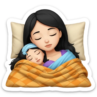 girl with black hair and light skin sleeping with blanket on sticker