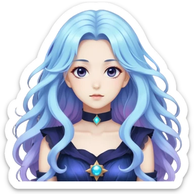 Beautiful gorgeous anime lady with long beautiful nebula hair, fashion aesthetic  sticker