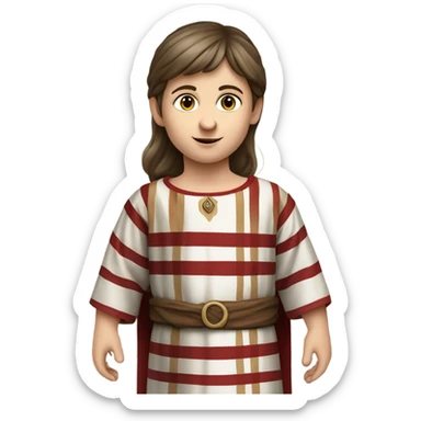 11th century european child with brown hair and tunic with horizontal red stripes sticker