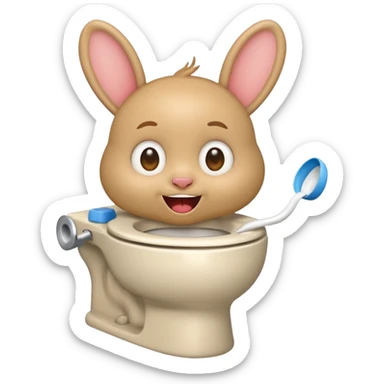 Labubu from funny cartoon eating a toilet, playful expression, emoji style sticker