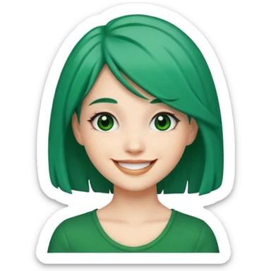 Emoji girl Emerald green hair, fair skin, and black eyes sticker