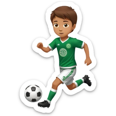 Brown hair 6 years old boy running playing soccer wearing celtic uniform ( jersey) and is number 17 sticker