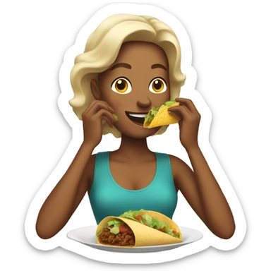 woman eating a taco and smiling sticker