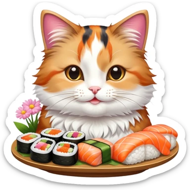 happy cat with flowers and sushi sticker