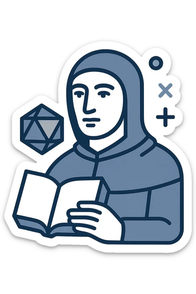 flat design logo for a modern business, evoking Luca Pacioli, with minimalist geometry and subtle mathematical motifs sticker