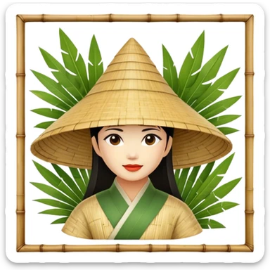 ​Cinematic Realistic Traditional Vietnamese Nón Lá, depicted as a delicately crafted conical hat made of bamboo and palm leaves with subtle texture and natural wear, set against a serene rural backdrop bathed in warm, soft sunlight, evoking authentic cultural heritage, sticker